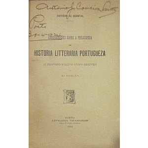 QUENTAL (ANTERO DE) - CONSIDERAÇÕES SOBRE A FILOSOFIA DA HISTÓRIA LITERÁRIA PORTUGUESA
